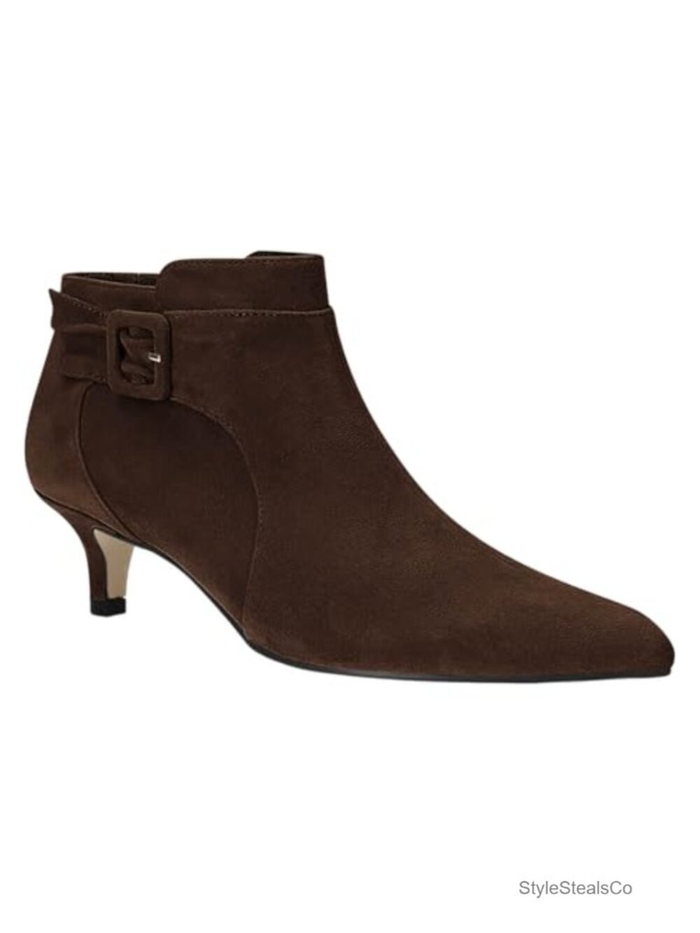 Faux Suede Pointed Toe Ankle Booties Kitten Heel Side Zip Dress Shoes